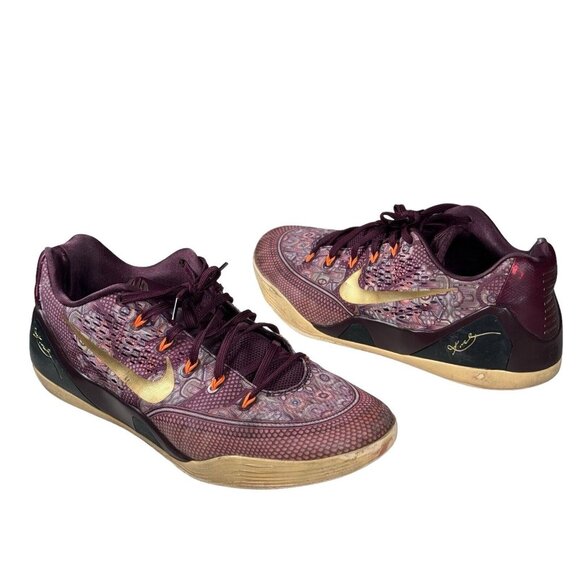 Nike Shoes‎ Kobe 9 EM Low Silk Sz 12.5 Men's - Merlot Red Metallic Gold [NO BOX] - Picture 1 of 16